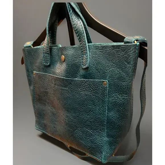 Portland Leather Almost Perfect Mini Crossbody Tote Blue Green - Picture 4 of 11